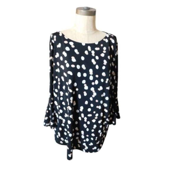 Carmen Marc Valvo size 1X Plus Size Polka Dot Flare Sleeve Blouse Top - Picture 1 of 3